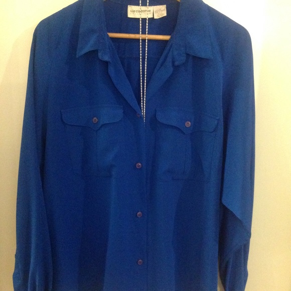 3/$25 LIZ CLAIBORNE 14 Royal Blue Blouse or Button Down - Picture 2 of 7